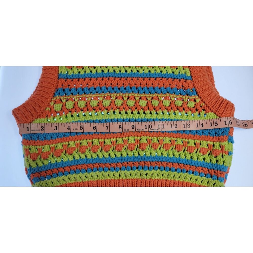 ZARA WOMEN COLORBLOCK VEST TEXTURI SZ MEDIUM COLOR ORANGE/GREEN CROPED - Picture 8 of 10